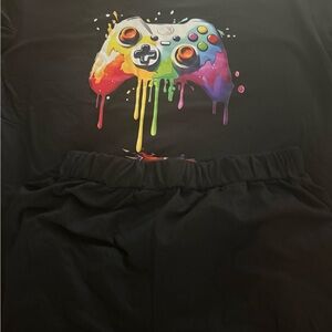 Black Tee with Rainbow Dripping Game Controller Graphic